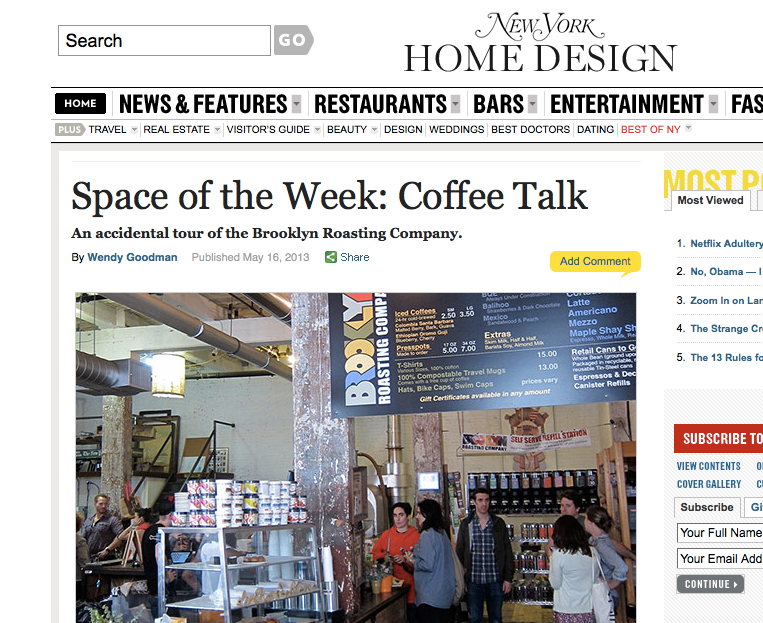 Brooklyn Roasting Company is New York Magazine's Space Of The Week!