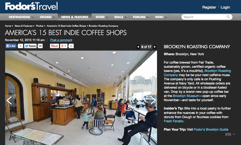 We've been Named one of America's 15 best Indie Coffee shops by Fodor's Travel!